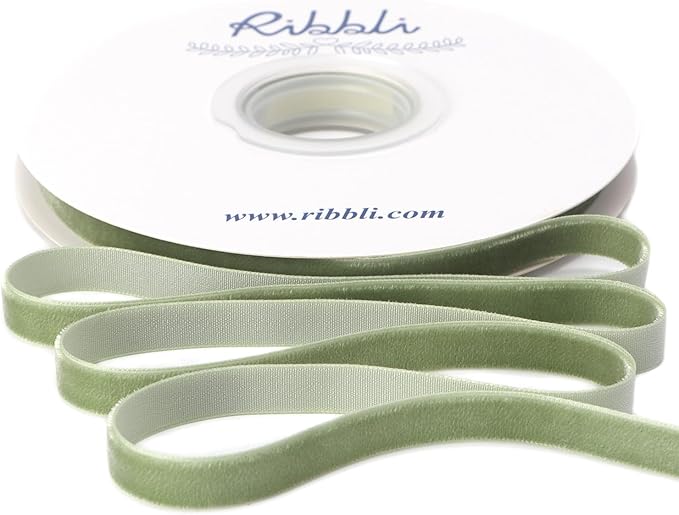 Ribbli Sage Green Velvet Ribbon 3/8 Inches Continuous10 Yard Spool Green by Ribbli