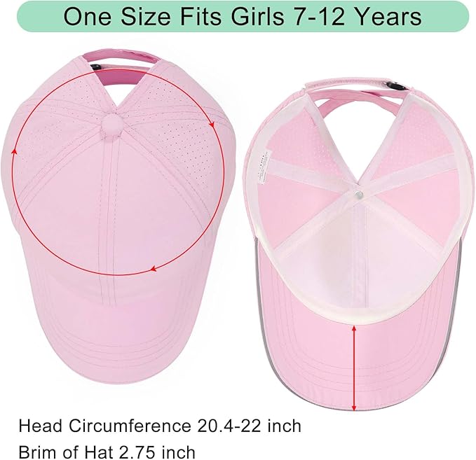 Girls Criss Cross Ponytail Hat Mesh Baseball Cap Kids Quick Dry Ponycap Hats Outdoor Summer Sports Hat Age 7-12