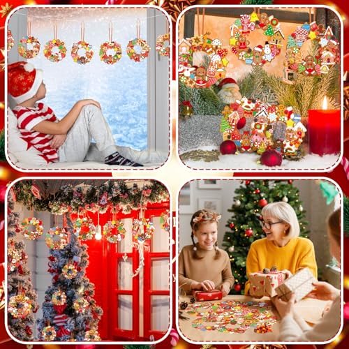 Hollowfly 48 Sets Christmas Wreath Craft Kits, Gingerbread DIY Ornaments
