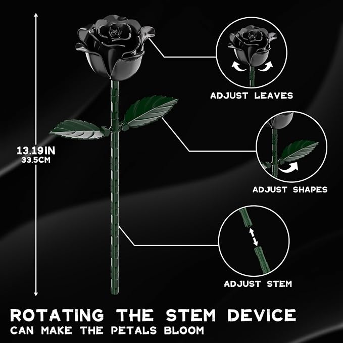 Black Rose Bouquet Building Blocks, Artificial Roses Flowers Botanical - Image 3