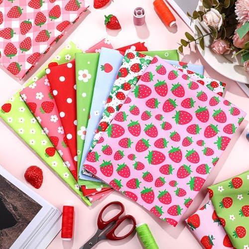 Hahafelt 10 Pcs 18"x22" Strawberry Fat Quarters Quilting Fabric Bundles