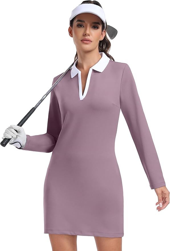 Hiverlay Golf Dresses for Women with Shorts and Pockets, V-Neck Short Sleeve Tennis Dress, Workout Athletic Dresses