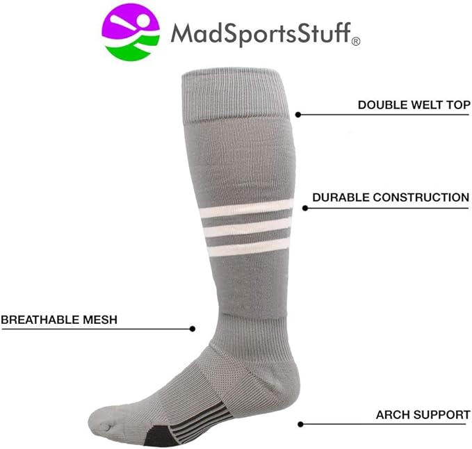 MadSportsStuff Softball Socks Baseball Socks | White & Team Colors | USA Made | Sizes for Girls, Youth Boys, Men & Women