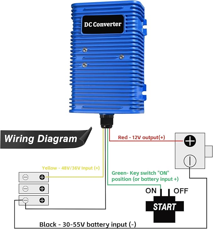 Golf Cart Voltage Reducer, 36 or 48V to 12V DC Converter 30A/350Watt Compatible with EZGO Club Car Yamaha, Universal DC Step Down Converter