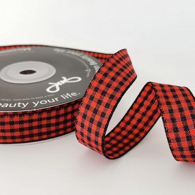 Red and Black Gingham Plaid Checked Ribbon 25 Yards Each Roll 100% Polyester - Image 5