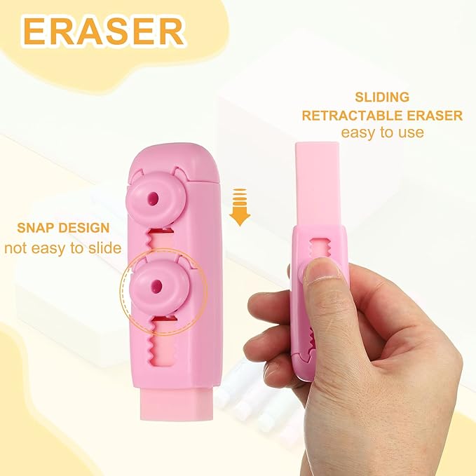 PATIKIL 4 Pack Erasers, Sliding Retractable Eraser Push Pull Cute Pencil - Image 4