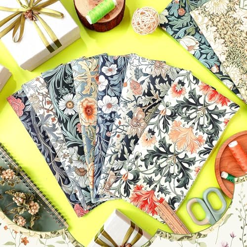 Hahafelt 10 Pcs William Morris Quilting Fabric Bundles 20 x 20 Inch