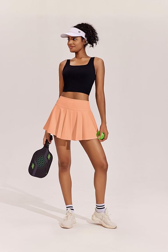PINSPARK Womens Tennis Skirt Pleated Athletic Skirts with Pockets Shorts High Waisted Golf Skort for Workout Pickleball