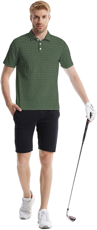 HUURAY Funny Golf Polos for Men Funny Print Short Sleeve Shirts Quick Dry Polo Shirts Hawaiian Shirt Performance Golf Outfits