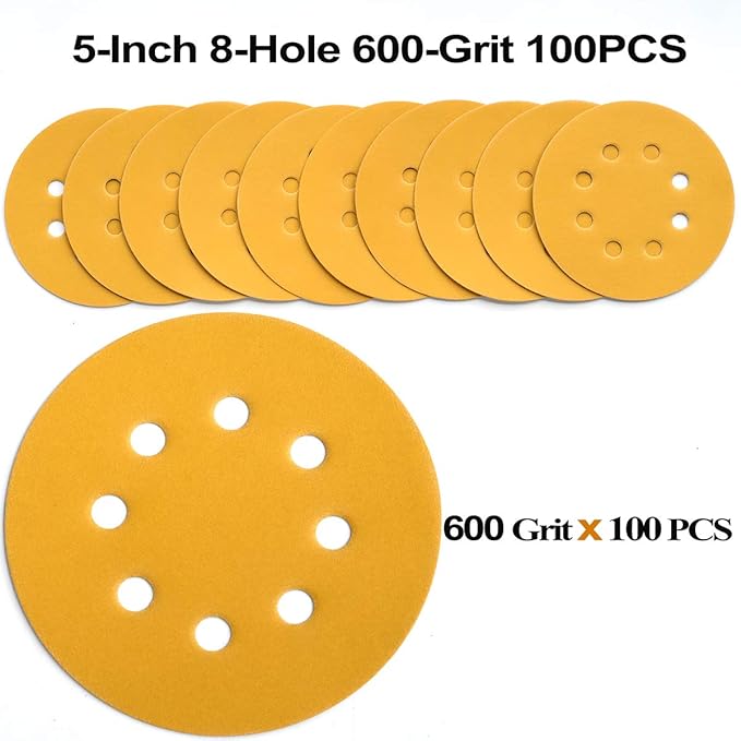 5-Inch 8-Hole Hook and Loop Sanding Discs 600-Grit Random Orbit Sandpaper - Image 3