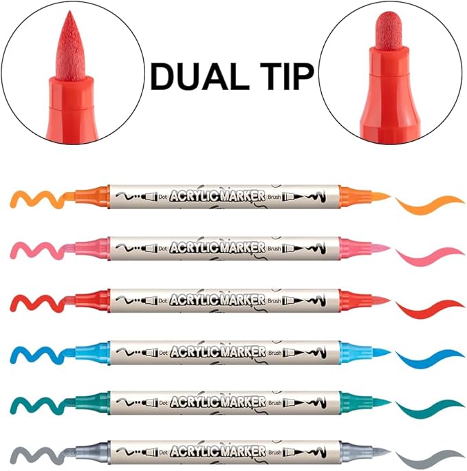 TRANSON 12 Colors Bold and Brush Dual-tip Acrylic Paint Marker Pen Set - Image 4