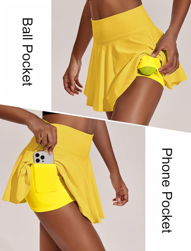 PINSPARK Womens Tennis Skirt Pleated Athletic Skirts with Pockets Shorts High Waisted Golf Skort for Workout Pickleball
