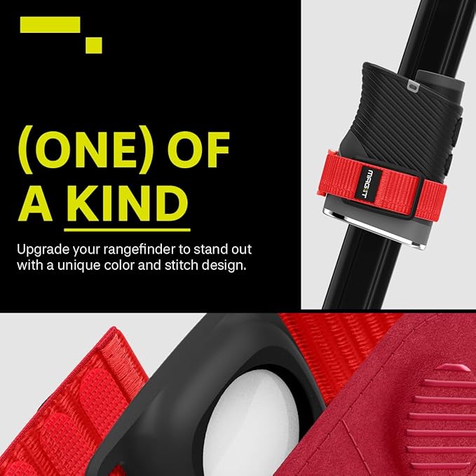 MAG-iT Magnetic Golf Range Finder Strap Designed for AirTag (1st & 2nd Gen) – GPS Tracker Holder Compatible with Find My App – Magnetic Mount for Golf Cart – Neon Red