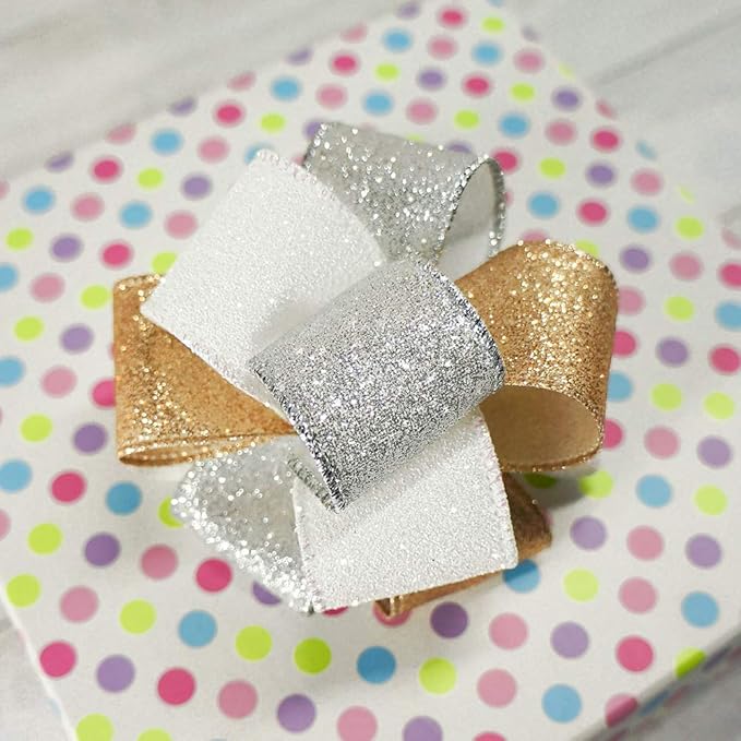 CT CRAFT LLC Glitter Wired Ribbon 1.5" x 10 Yards Silver - Image 3
