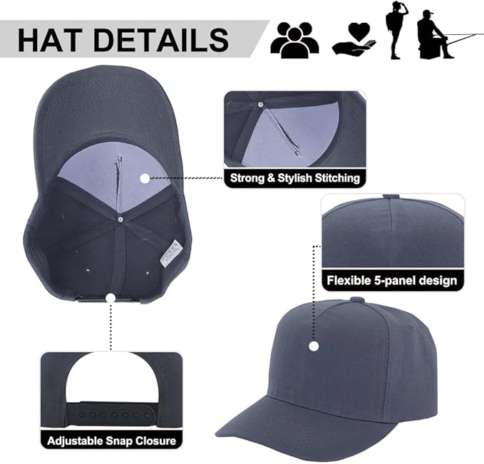ZH 12 PC 5 Panel Baseball caps, Bulk Baseball caps, Customizable DIY Design, Wholesale Caps, One-Size-Fits-All