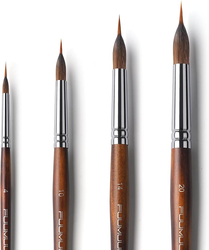 Watercolor Brushes Professional, Fuumuui 4Pcs Extended Needle Point Brushes by FUUMUUI