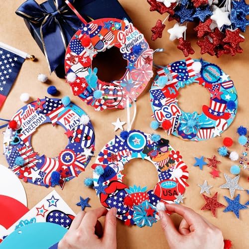Hollowfly 48 Sets Patriotic Craft Kit, 4th of July Wreath DIY Paper