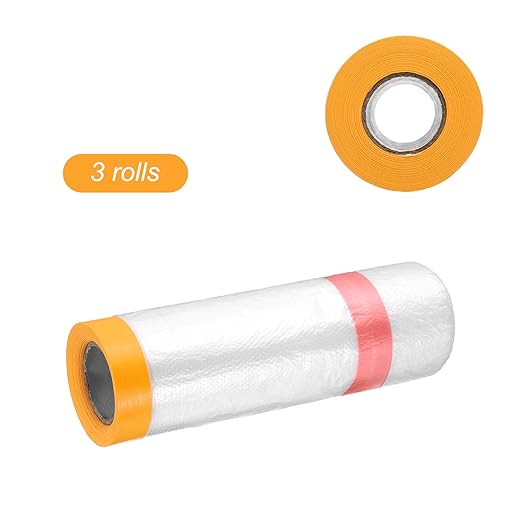 HARFINGTON 3 Rolls Pre-Taped Masking Film 43.3" x32.8ft Double Adhesive Tape - Image 3