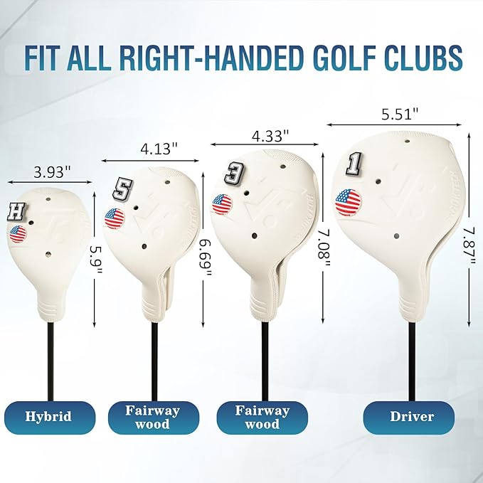 Snap-On Golf Club Covers for Right-Handed Golf Clubs, Easy On Off in 1 Second, Fits 460cc Drivers, Washable EVA Plastic with Shaft Lock, DIY Pins for Customization