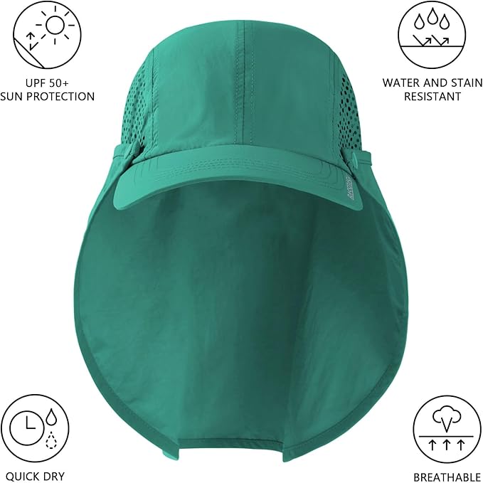 BASSDASH UPF 50+ Foldable Fishing Hat Baseball Cap with Removable Neck Flap Portable for Men Women Golf Hiking