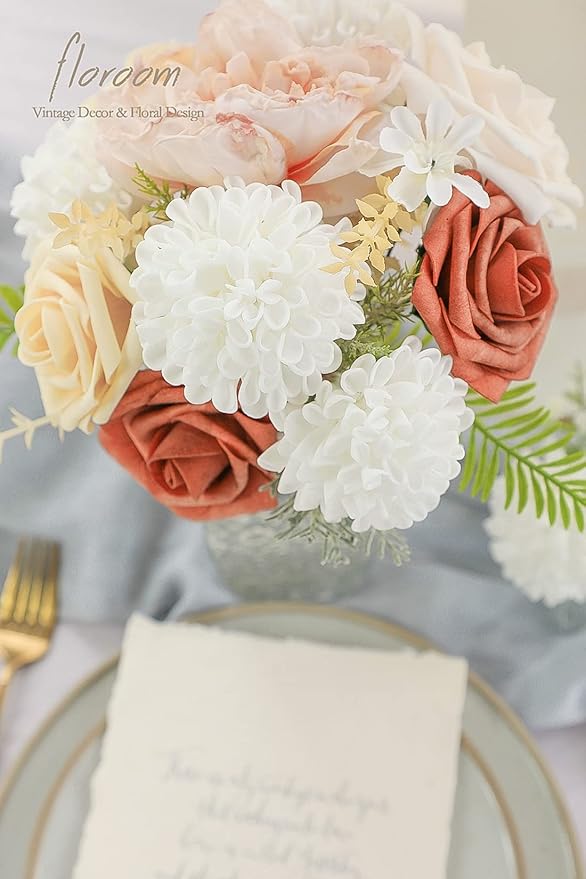 Floroom Artificial Dahlia Flowers 25pcs Real Looking White Foam Fake Roses - Image 4