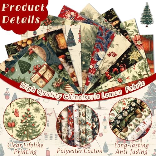 Hahafelt 10 Pcs 18"x22" Vintage Christmas Fat Quarters Fabric Bundle