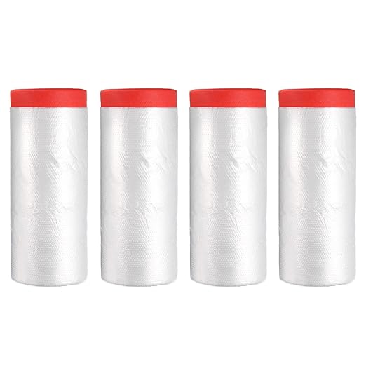 uxcell Pre-Taped Masking Film, 3.6ft x 66ft High-Tack Painters Tape Plastic by uxcell