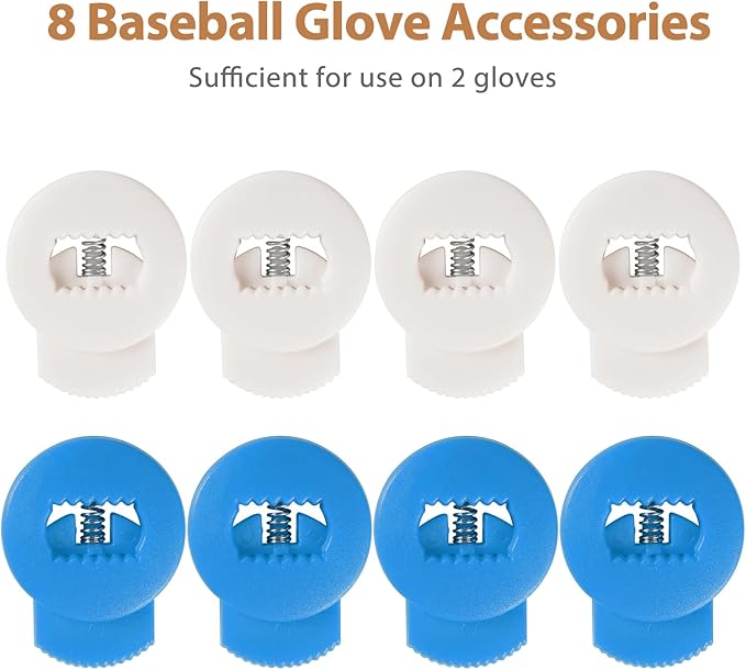 Glove Locks, 8-Pack Baseball/Softball Glove Lace Locks – Vibrant Colors, No Retie Knots, Spring-Lock Tech, Durable Design.