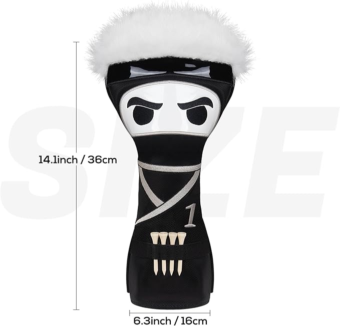 mytag Ninja Golf Club Covers for Woods and Driver, Golf Driver Cover 3 Wood Headcover Hybrid Headcover with Golf Tee Holder, Embossed Synthetic Leather