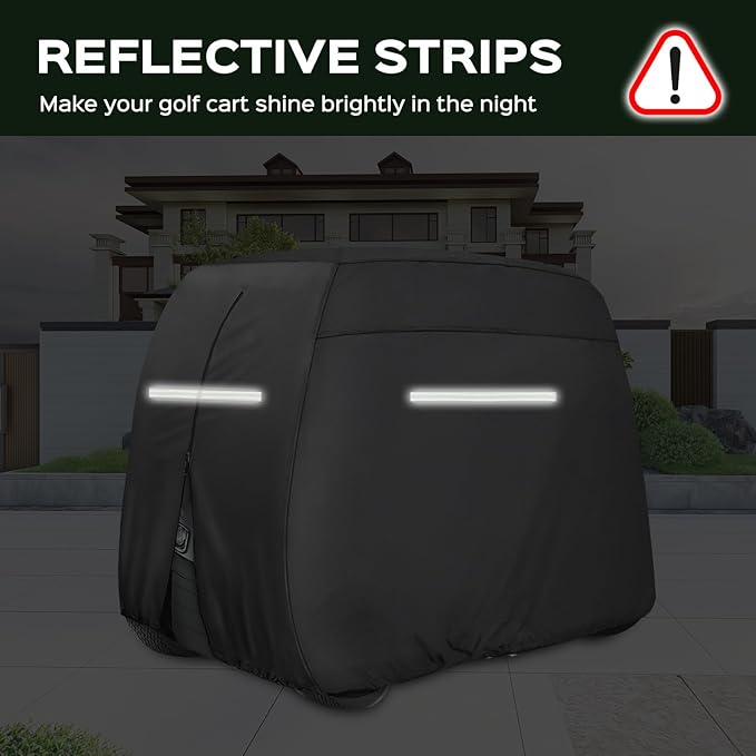 Golf Cart Cover 2/4/4+2 Passenger Heavy Duty Universal Fit for Yamaha EZGO Club Car, 600D Waterproof Windproof Sunproof Golf Cart Seat Covers with Reflective Strips, Zippered Pockets, Zipper Doors