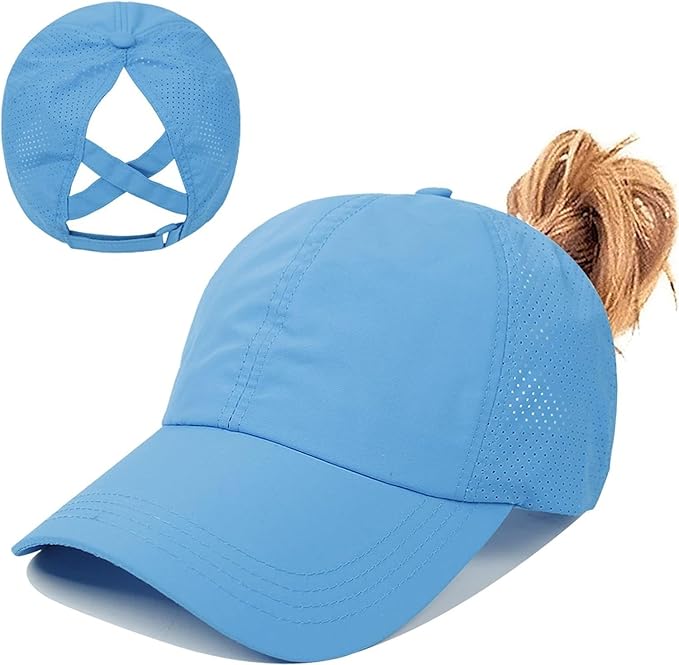 Criss Cross Hat Washed Distressed Baseball Cap Ponytail Hat High Messy Bun Ponycap for Women