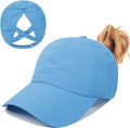 Criss Cross Hat Washed Distressed Baseball Cap Ponytail Hat High Messy Bun Ponycap for Women