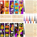 200 Pcs Halloween Wood Bookmarks to Color Bulk, Color Your Own with Tassels