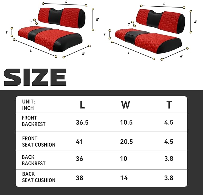 Golf Cart Seat Covers for EZGO TXT Club Car DS Gas or Electric OEM Regular Seat Cushion, No Staple, Golf Cart Vinyl Replacement Seat Cover