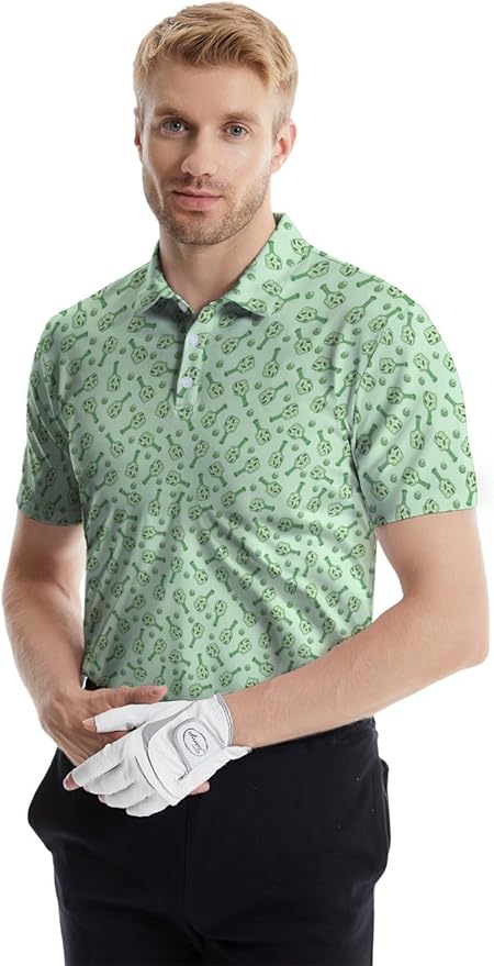 HUURAY Funny Golf Polos for Men Funny Print Short Sleeve Shirts Quick Dry Polo Shirts Hawaiian Shirt Performance Golf Outfits