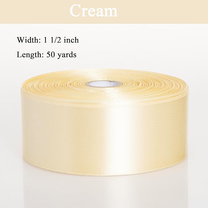 1 1/2 Inch Cream Yellow Solid Satin Ribbon, 50 Yards Craft Fabric Ribbon - Image 4