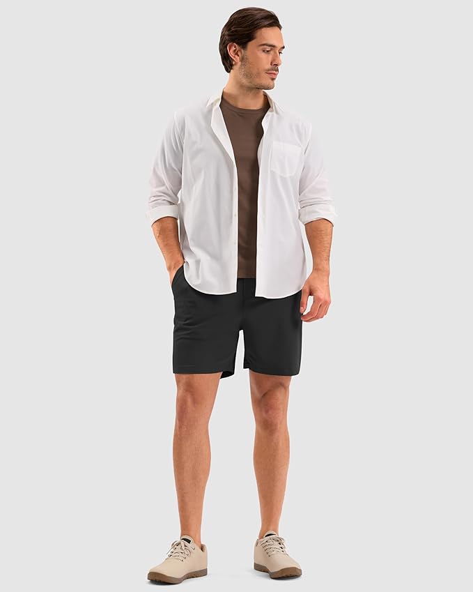 Pudolla Men's Casual Shorts 7"/9"/5" Lightweight Golf Shorts with 3 Pockets Stretch Quick Dry Comfy Work Shorts