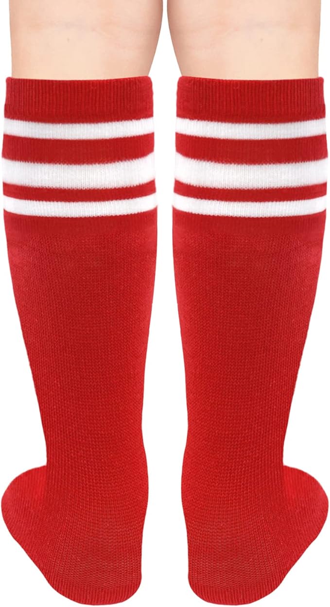 Sarfel Kids Soccer Socks Toddler Soccer Socks Girls Boys Soccer Socks Kids Tube Socks with Stripes Toddler Knee High Socks
