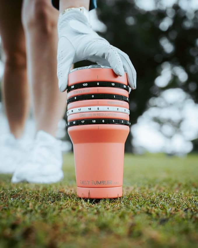 Tally Tumbler Golf Stainless Steel Cup with Score Keeping Counter, 30 oz Double Wall Insulated Tumbler with Leak Proof Lid (Cart Path Coral)