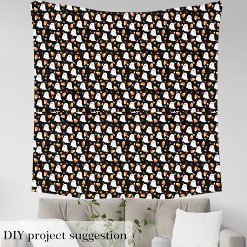 Feelyou Halloween Theme Soft Flannel Fabric by The Yard 3 Yards Kids Cute Ghost Candy Upholstery Fabric for Boys Girls Teens Polka Dots for Home DIY Projects, Indoor Decor