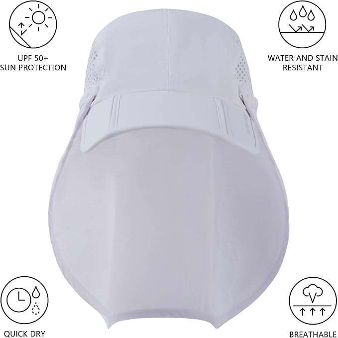 BASSDASH UPF 50+ Foldable Fishing Hat Baseball Cap with Removable Neck Flap Portable for Men Women Golf Hiking