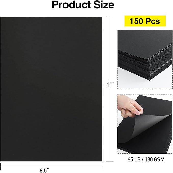 MAXECHO 8.5" × 11" Black Colored Cardstock Bulk 150 Sheets Construction Paper - Image 2
