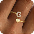 Gold Initial Rings for Women Girls, Dainty 14K Gold Plated Adjustable Initial by FezodoJewelry
