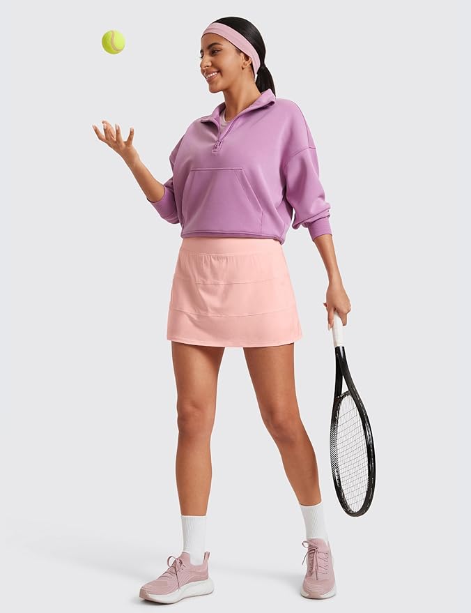 CRZ YOGA High Waisted A line Golf Skirts for Women - Mini Lined Tennis Casual Work Skorts with 3 Pockets