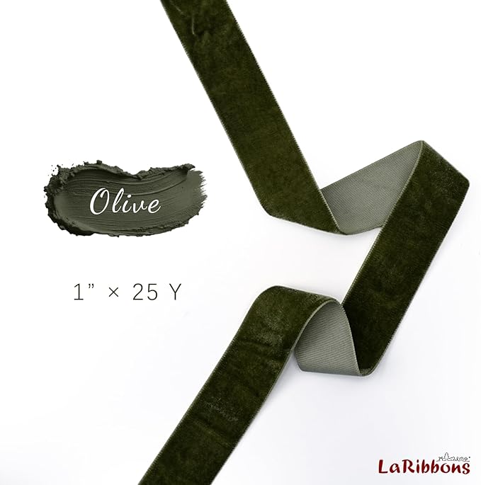 LaRibbons Thin Velvet Ribbon 1 Inch x 25 Yards, Moss Green Velvet Ribbon - Image 6