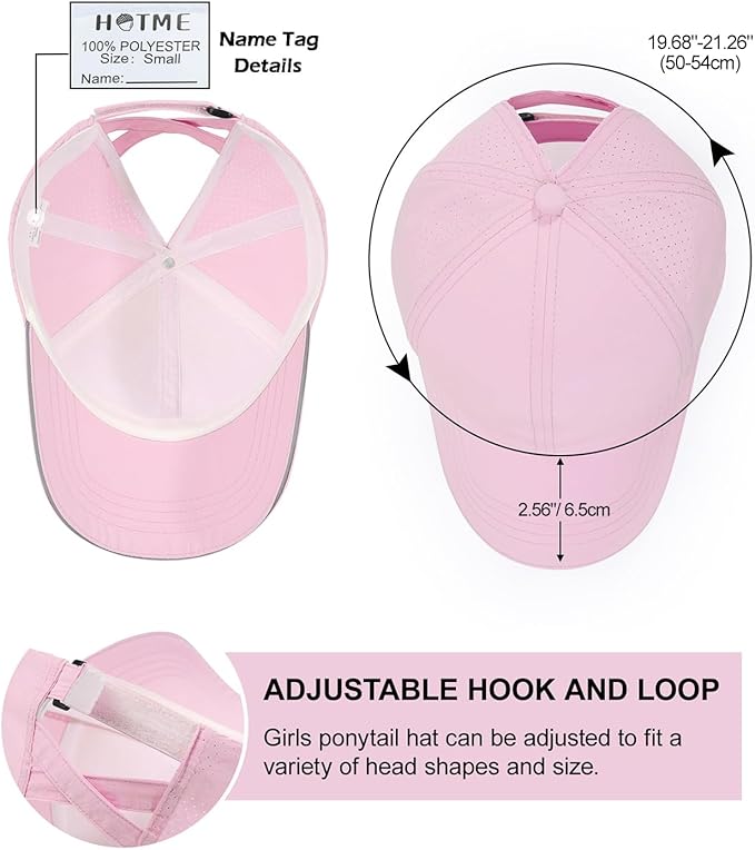 Little Girls Reflective Baseball Cap Criss Cross Ponytail Hat Kids Quick Dry Mesh Summer Sports Hat for Toddler Ages 3-8
