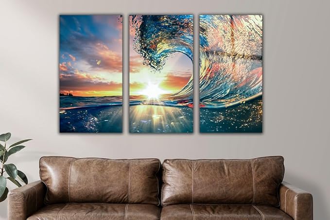 SpiritualHands Shining Sun and Waves Printed Tempered Glass Wall Art Painting - Image 2