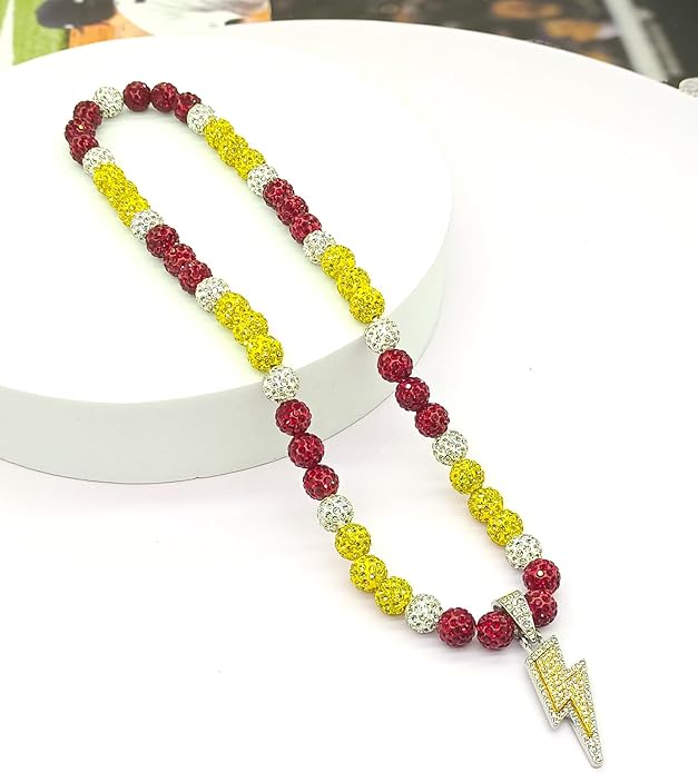 Baseball Necklace for Men 16/18/20 Inch Bling Ice Collection Lightning Bolt Pendant Necklace for Women Rhinestone Clay Beaded Discoball Accessories Gifts for Baseball Team Players Lovers