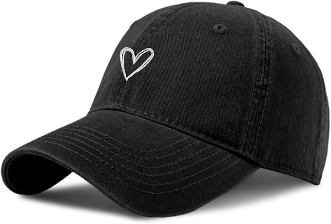 Pairxily Vintage Heart Embroidered Baseball Cap Distressed Adjustable Hat for Women Low Profile Dad Hats Unisex Cotton Cap