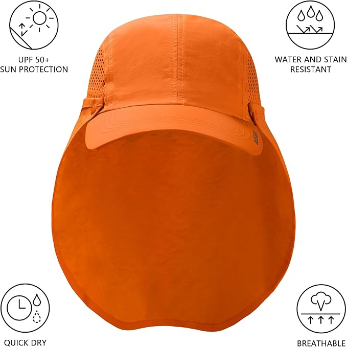 BASSDASH UPF 50+ Foldable Fishing Hat Baseball Cap with Removable Neck Flap Portable for Men Women Golf Hiking